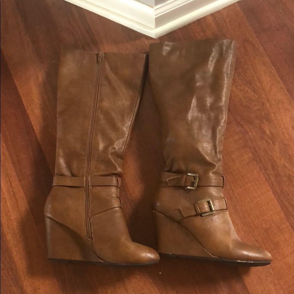 Brown Wedge Boots - Size 8